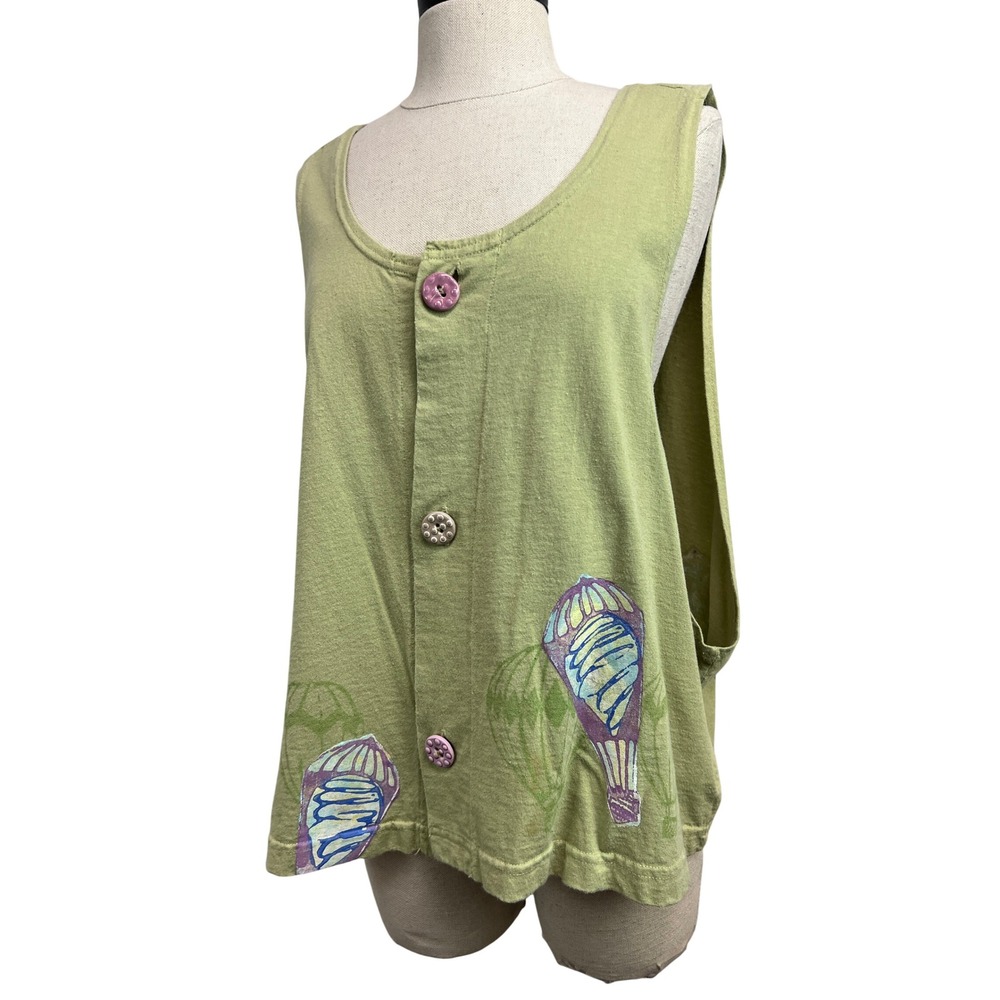 Blue Fish Tank Top Womens‎ OS Green Excellent Organic Cotton Hot Air Balloon USA